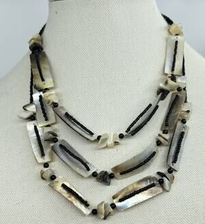 Artisan Style Mother of Pearl Shell Multi Strand Necklace Handmade Look